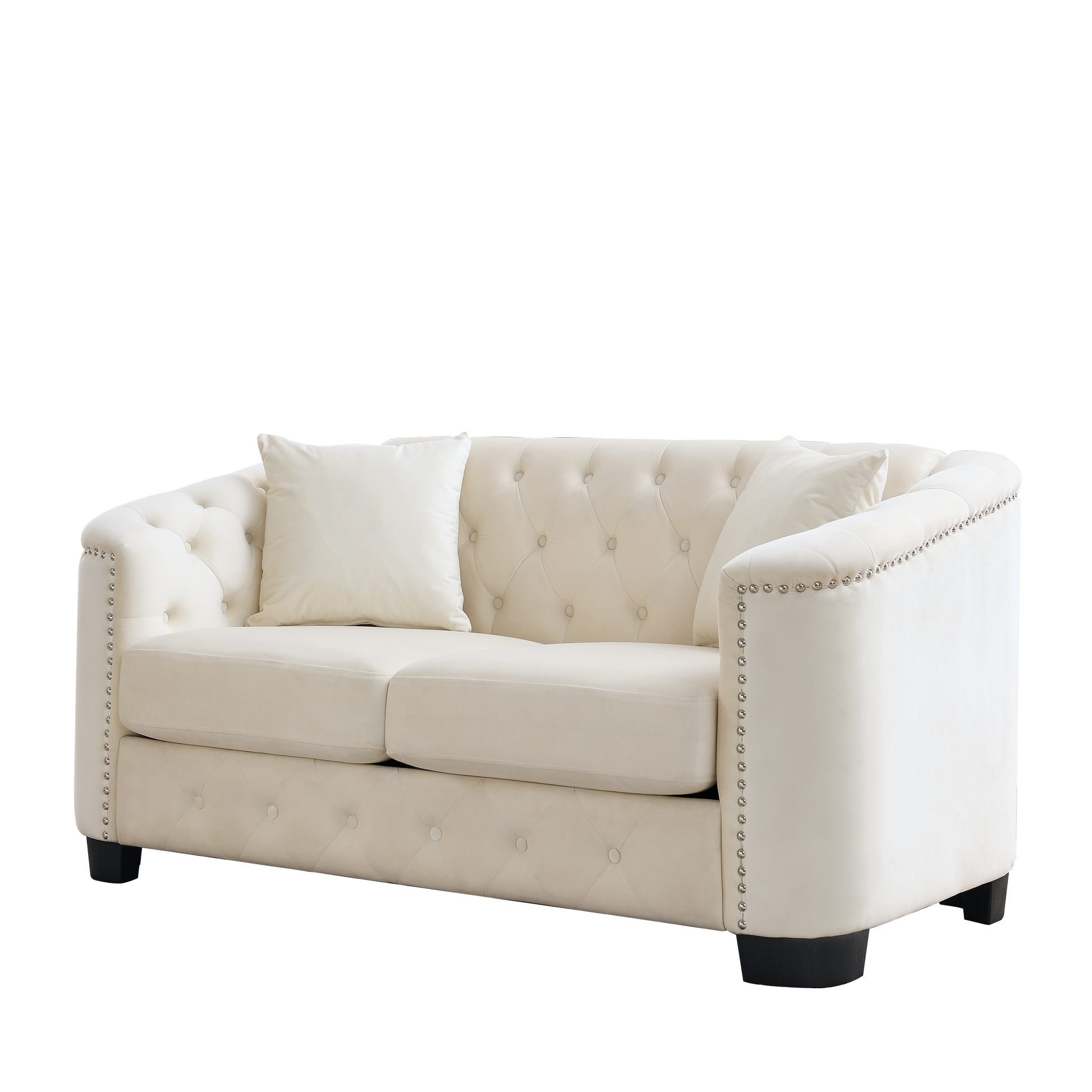 59 Inch Modern Chesterfield Velvet Sofa, 2 Seater Sofa, Upholstered Tufted Backrests With Arms And 2 Cushions For Living Room, Bedroom, Apartment, Office Beige Beige Primary Living Space Foam Velvet 2 Seat