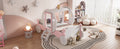 Twin Size Princess Carriage Bed With Crown ,Wood Platform Car Bed With Stair,White Pink White Pink Wood