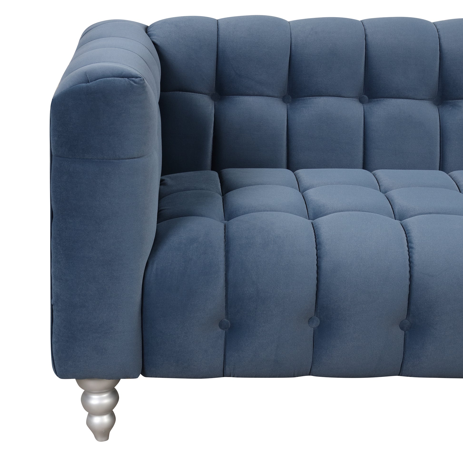 89" Modern Sofa Dutch Fluff Upholstered Sofa With Solid Wood Legs, Buttoned Tufted Backrest,Blue Blue Foam Polyester 3 Seat