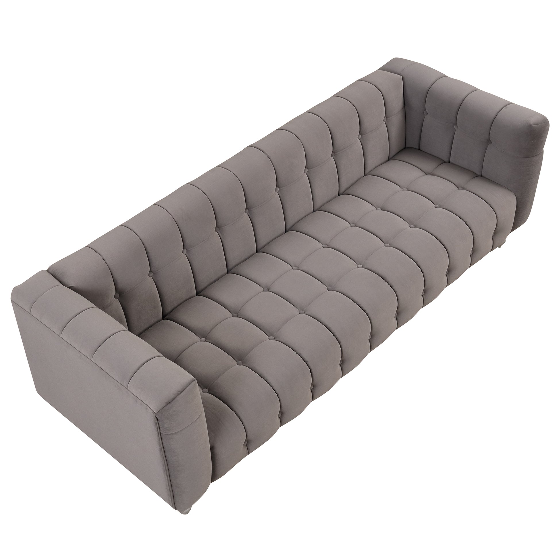 89" Modern Sofa Dutch Fluff Upholstered Sofa With Solid Wood Legs, Buttoned Tufted Backrest,Gray Gray Foam Polyester 3 Seat