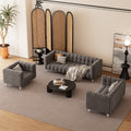 Modern 3 Piece Sofa Set With Solid Wood Legs, Buttoned Tufted Backrest, Dutch Fleece Upholstered Sofa Set Including Three Seater Sofa, Double Seat And Living Room Furniture Set Single Chair, Gray Gray Foam Polyester