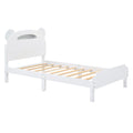 Twin Size Wood Platform Bed With Bear Shaped Headboard,Bed With Motion Activated Night Lights,White White Wood