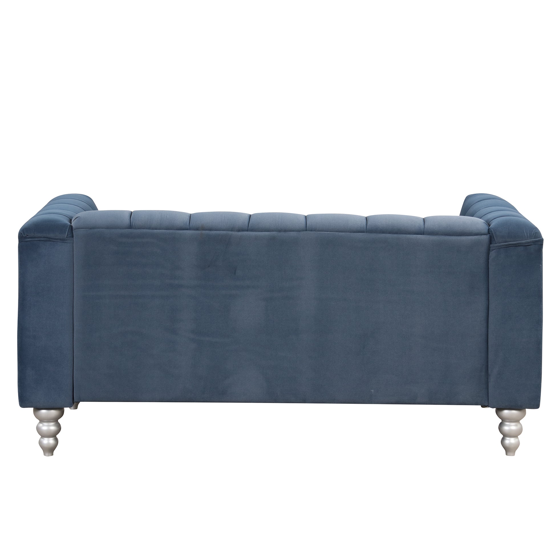 63" Modern Sofa Dutch Fluff Upholstered Sofa With Solid Wood Legs, Buttoned Tufted Backrest,Blue Blue Foam Polyester 2 Seat