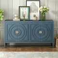 Retro Sideboard Door With Circular Groove Design Round Metal Door Handle For Entrance, Dinning Room, Living Room Antique Blue Antique Blue Mdf