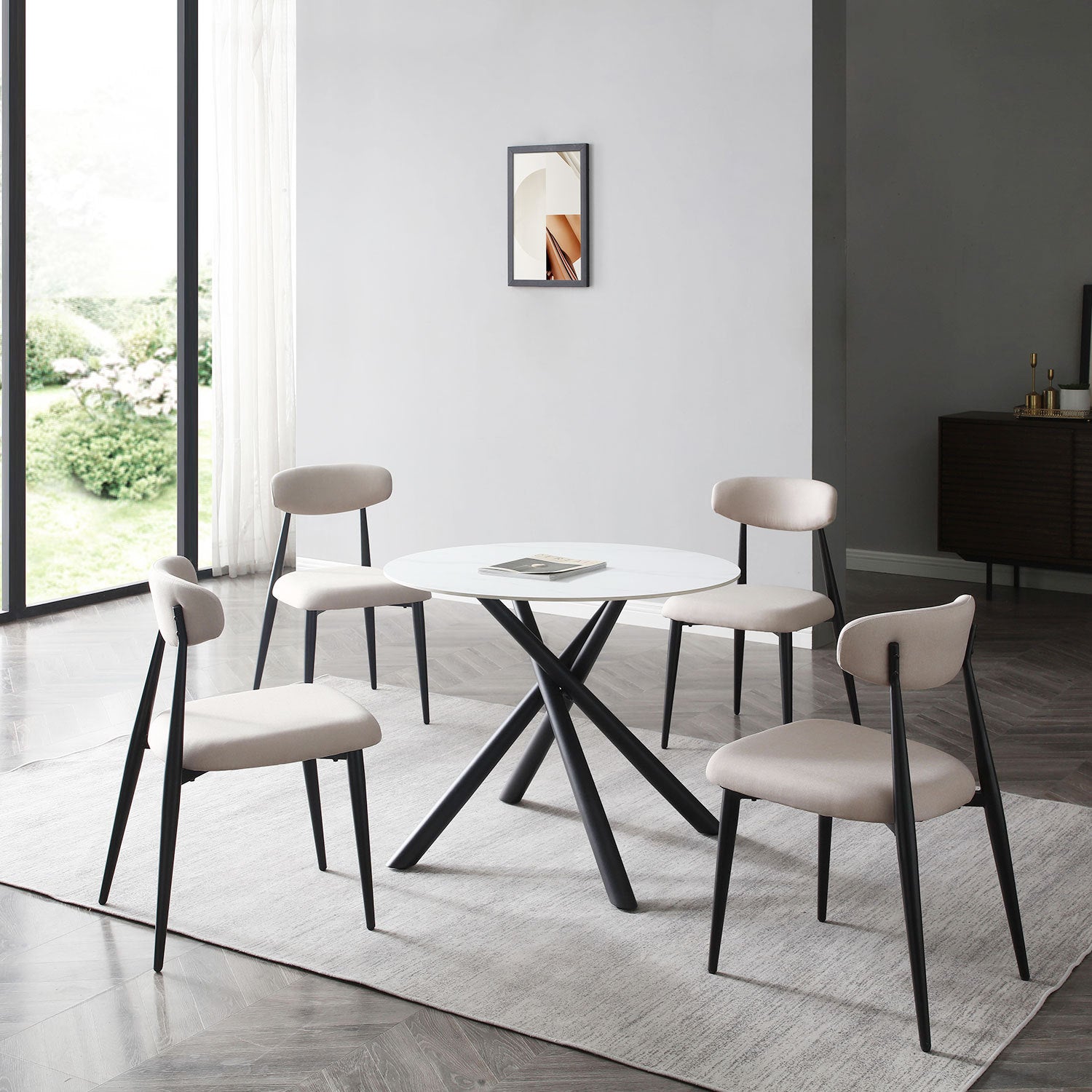 Dining Chairs Set Of 4, Upholstered Chairs With Metal Legs For Kitchen Dining Room Light Grey Light Grey Foam Metal