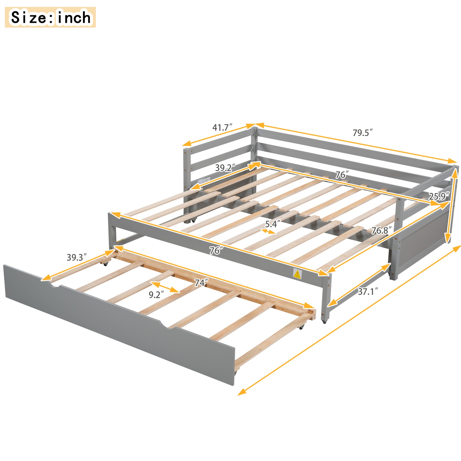 Twin Or Double Twin Daybed With Trundle,Gray Box Spring Not Required Twin Gray Wood Daybeds Pine