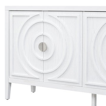 Retro Sideboard Door With Circular Groove Design Round Metal Door Handle For Entrance, Dinning Room, Living Room White White Mdf