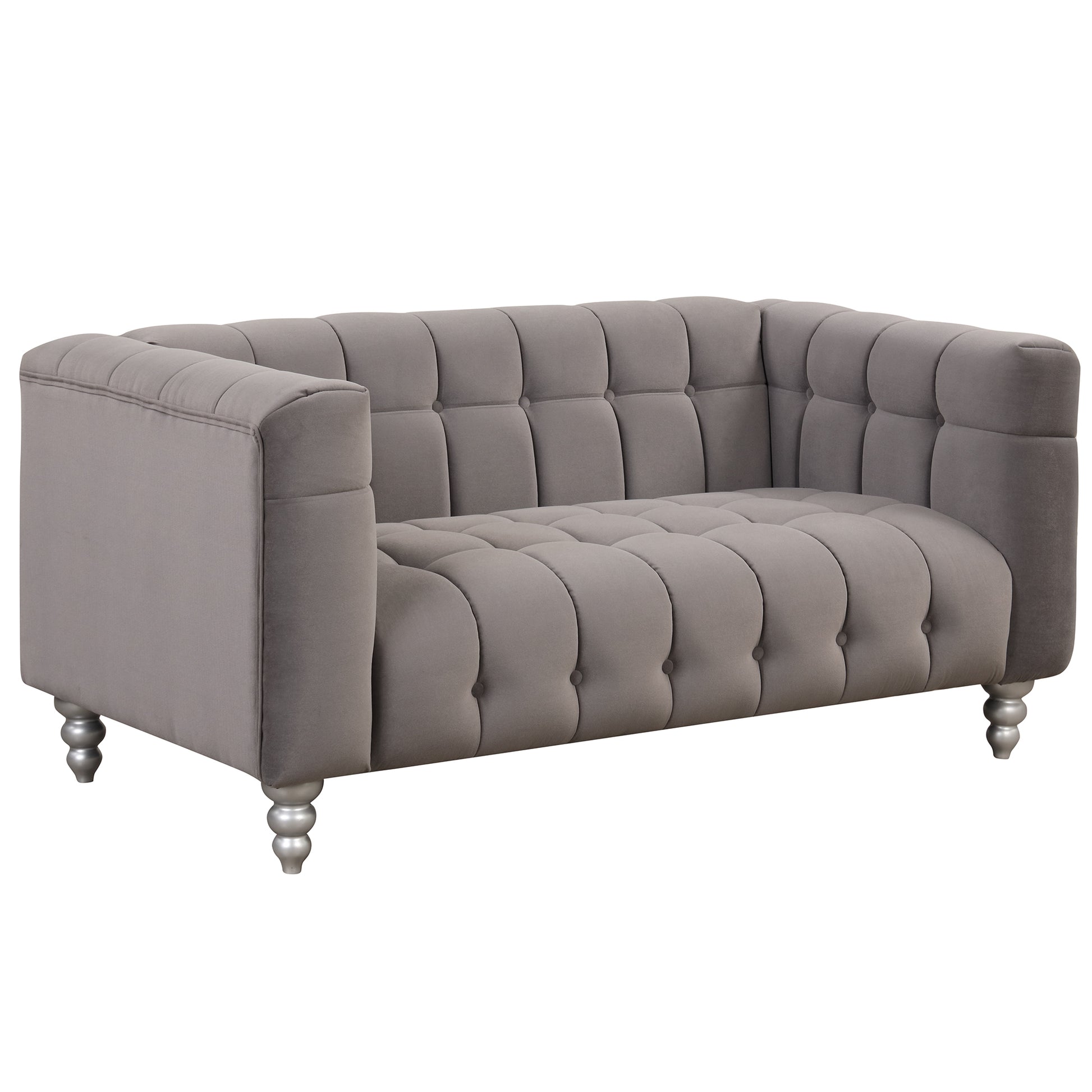 63" Modern Sofa Dutch Fluff Upholstered Sofa With Solid Wood Legs, Buttoned Tufted Backrest,Gray Gray Foam Polyester 2 Seat