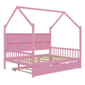 Wooden Full Size House Bed With Trundle,Kids Bed With Shelf,Pink Pink Wood