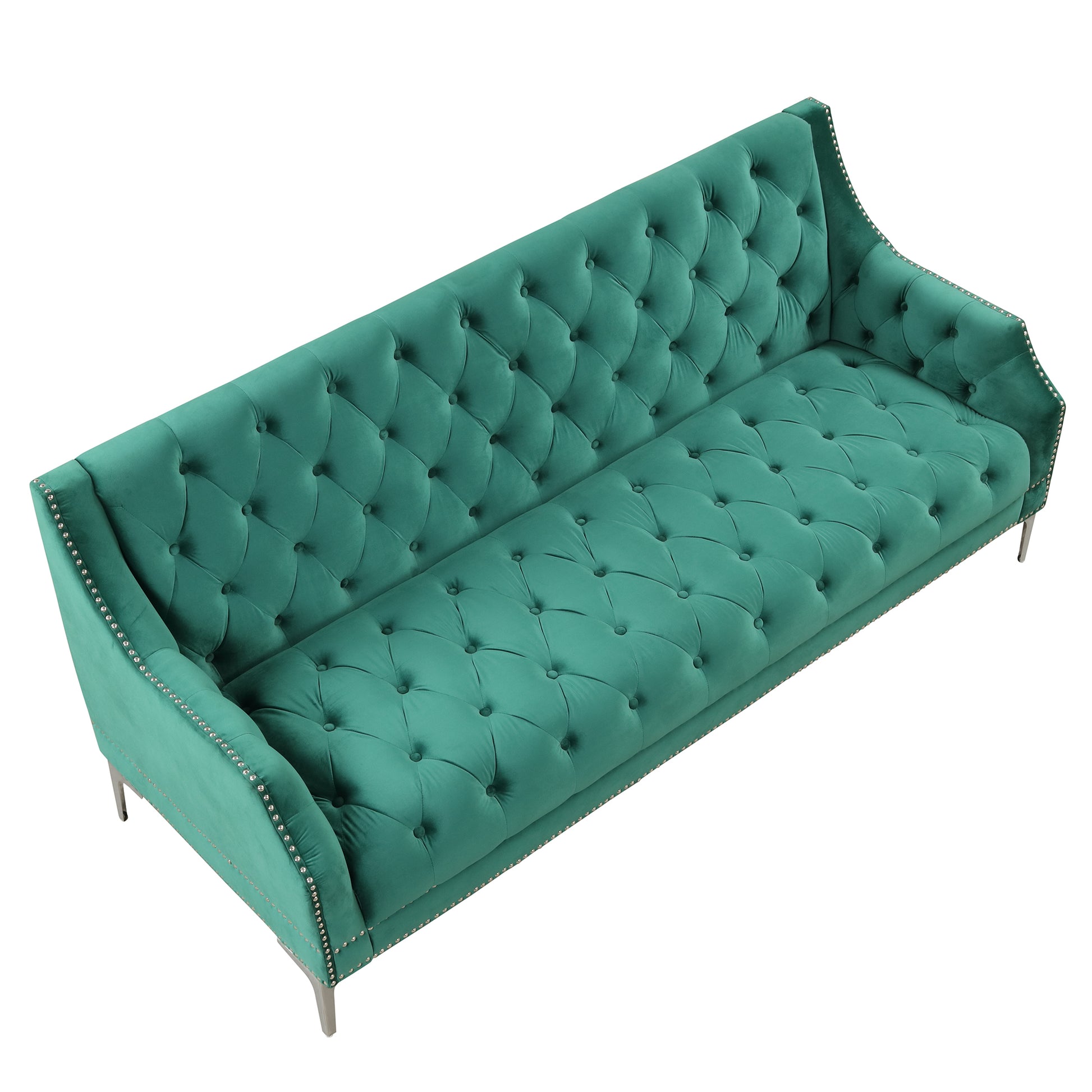 78" Modern Sofa Dutch Plush Upholstered Sofa With Metal Legs, Button Tufted Back Green Green Foam Polyester