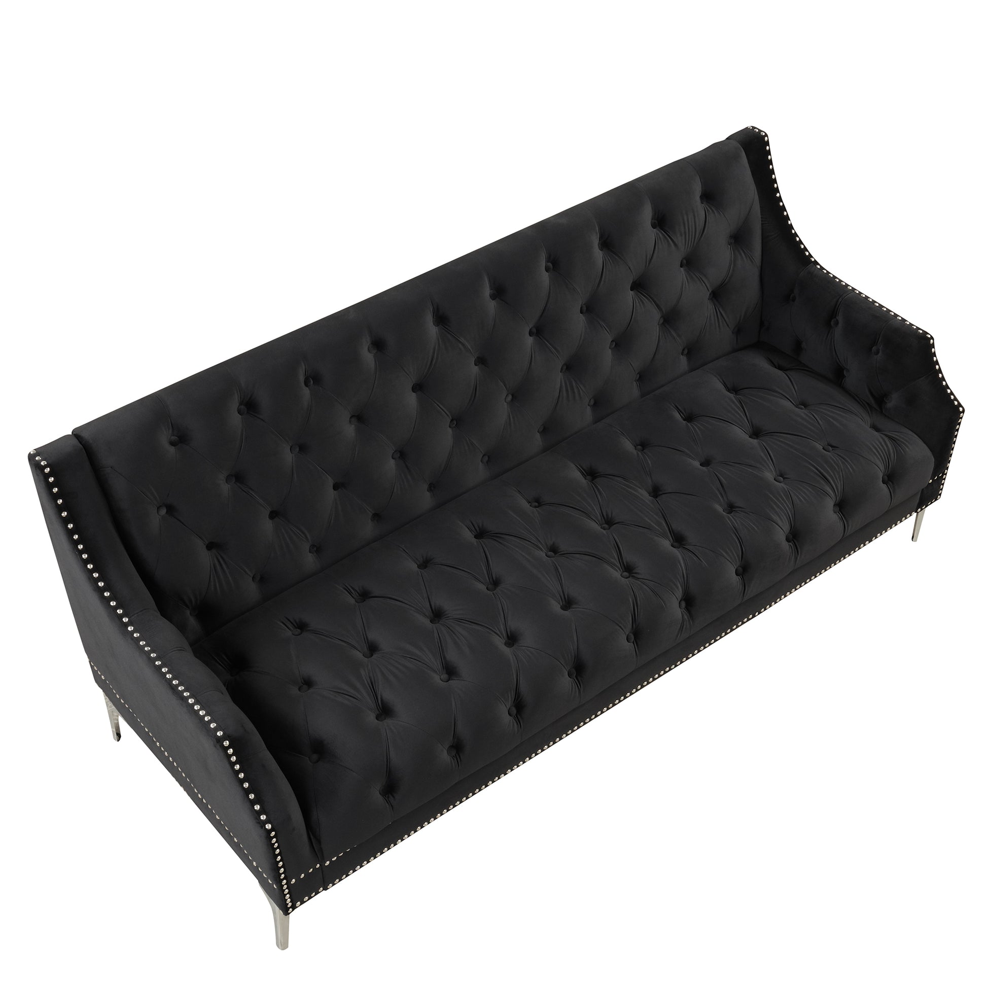 78" Modern Sofa Dutch Plush Upholstered Sofa With Metal Legs, Button Tufted Back Black Black Foam Polyester