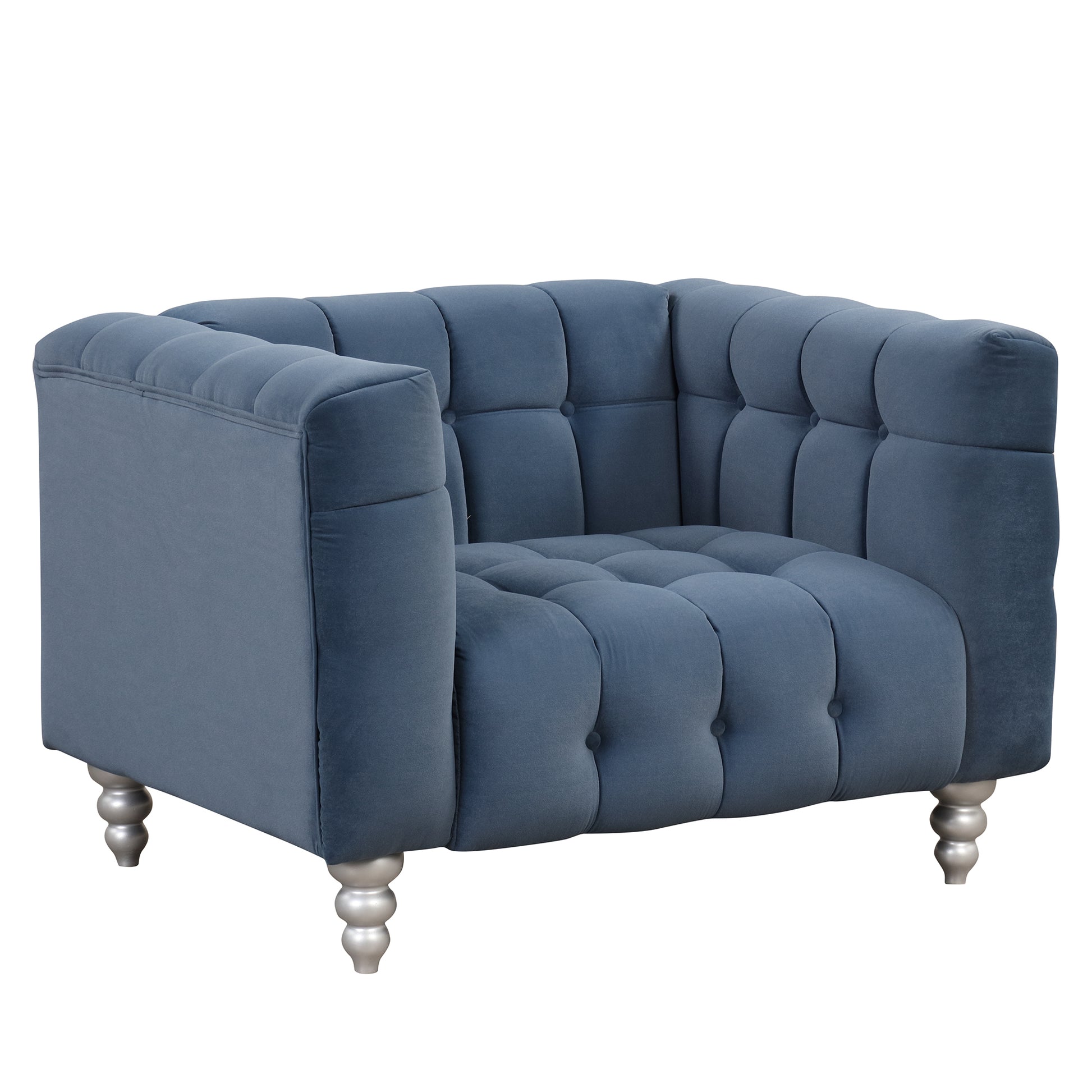 42" Modern Sofa Dutch Fluff Upholstered Sofa With Solid Wood Legs, Buttoned Tufted Backrest,Blue Blue Foam Polyester 1 Seat