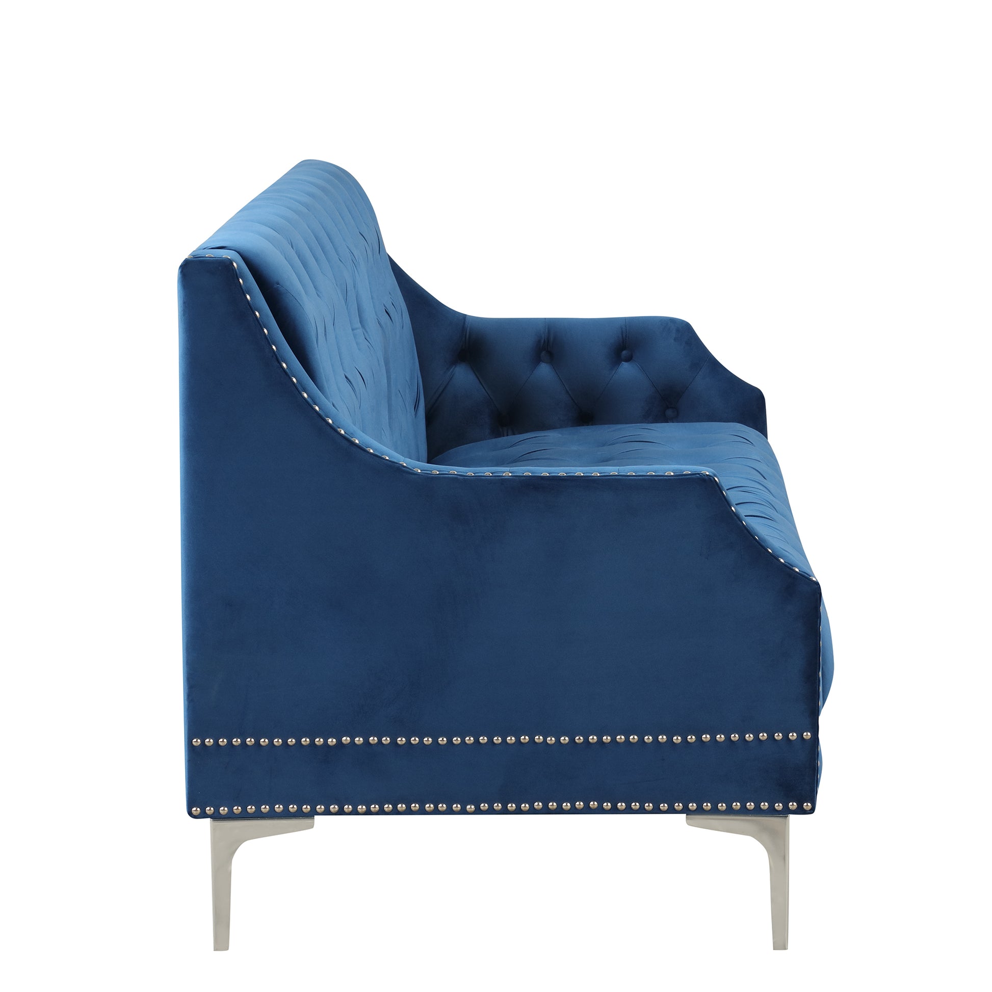 78" Modern Sofa Dutch Plush Upholstered Sofa With Metal Legs, Button Tufted Back Blue Blue Foam Polyester