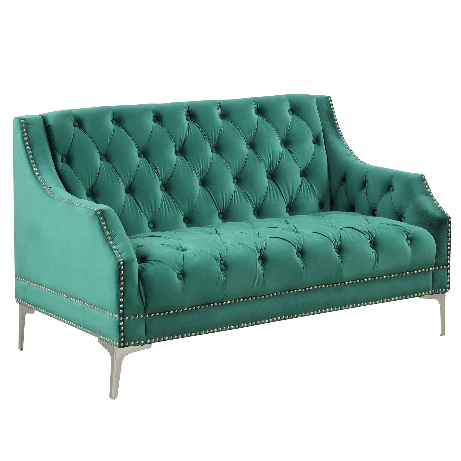 55.5" Modern Sofa Dutch Plush Upholstered Sofa With Metal Legs, Button Tufted Back Green Green Foam Polyester