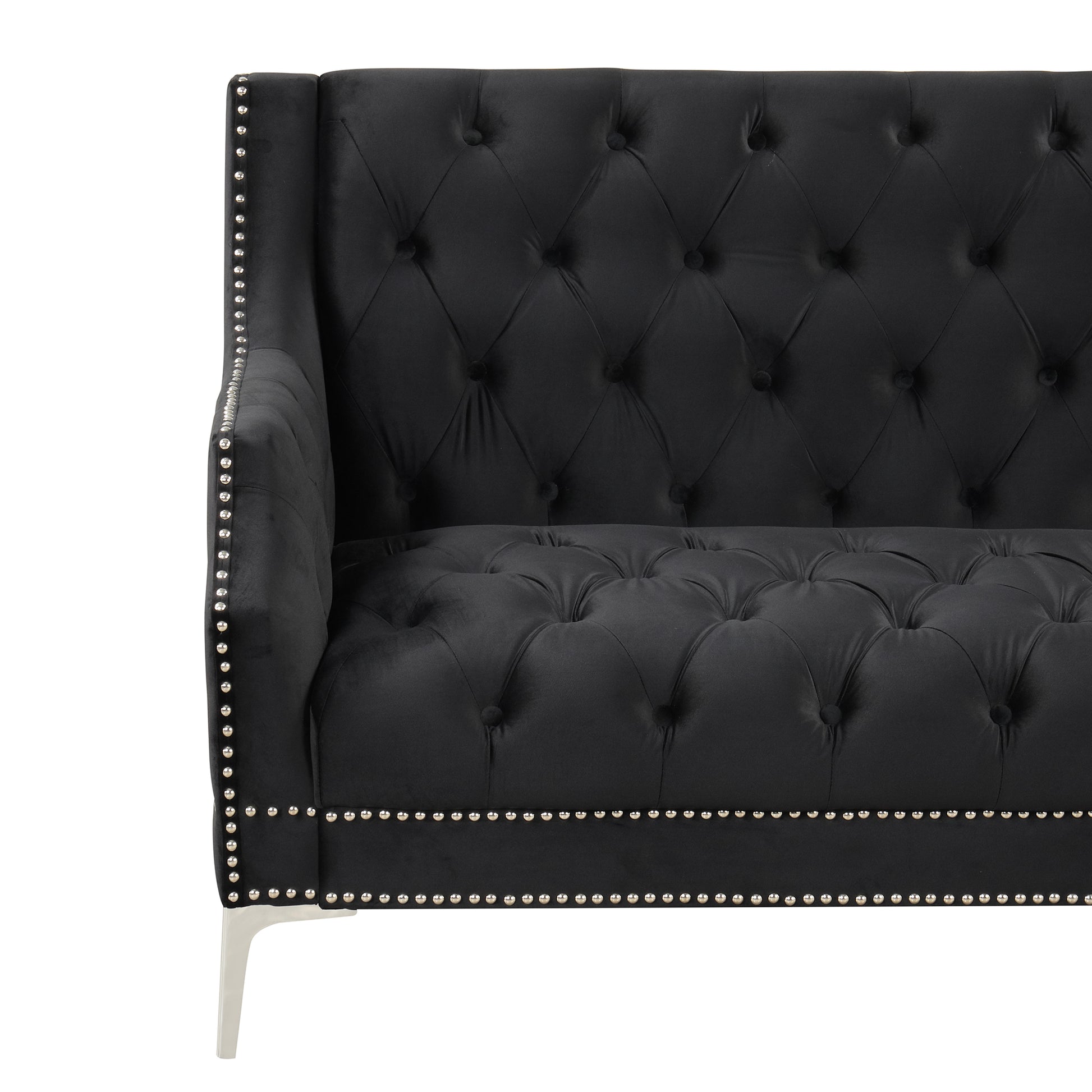 78" Modern Sofa Dutch Plush Upholstered Sofa With Metal Legs, Button Tufted Back Black Black Foam Polyester