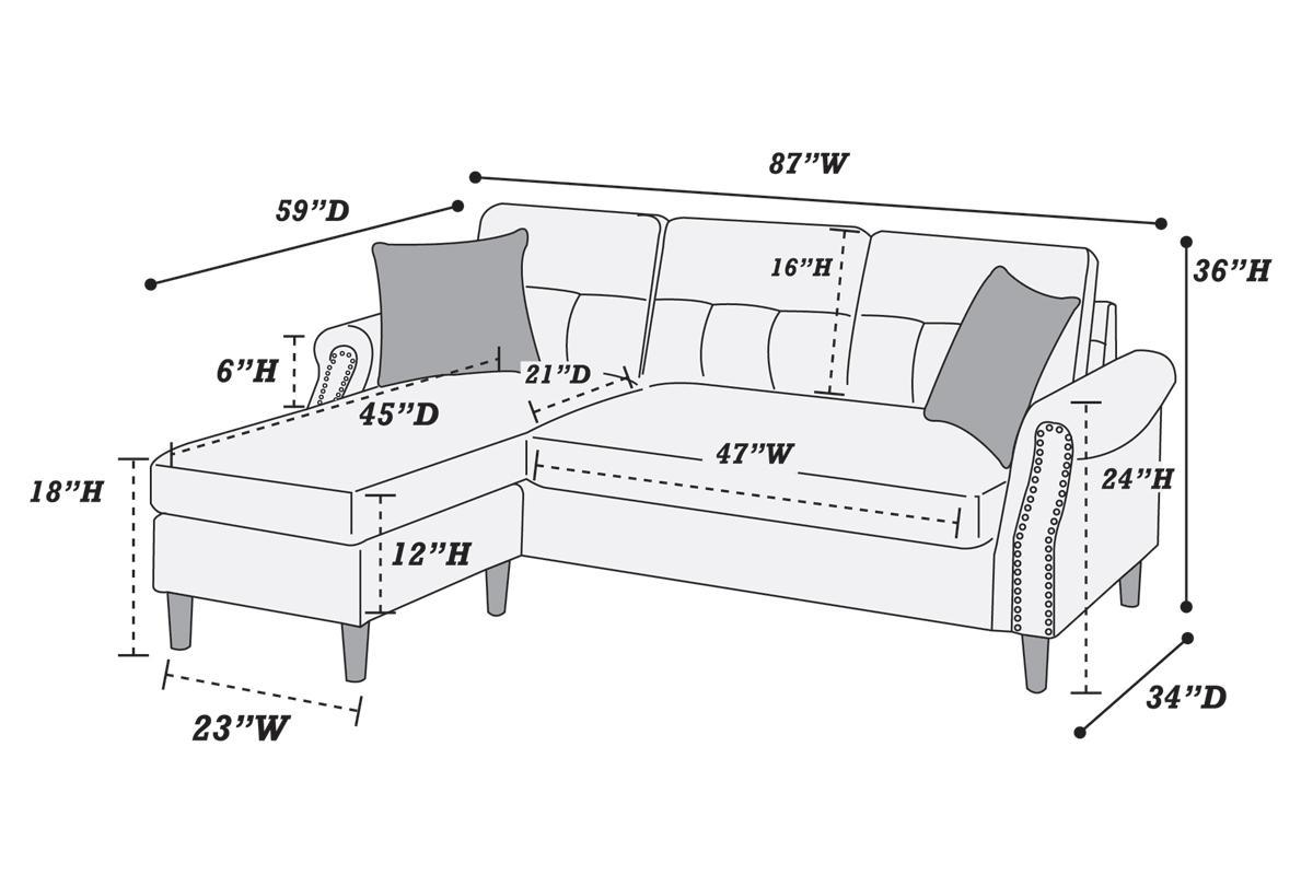 Slate Color Polyfiber Reversible Sectional Sofa Set Chaise Pillows Plush Cushion Couch Nailheads Grey Mix Velvet Wood Primary Living Space Cushion Back Contemporary,Modern L Shaped Rolled Arms Fabric 4 Seat