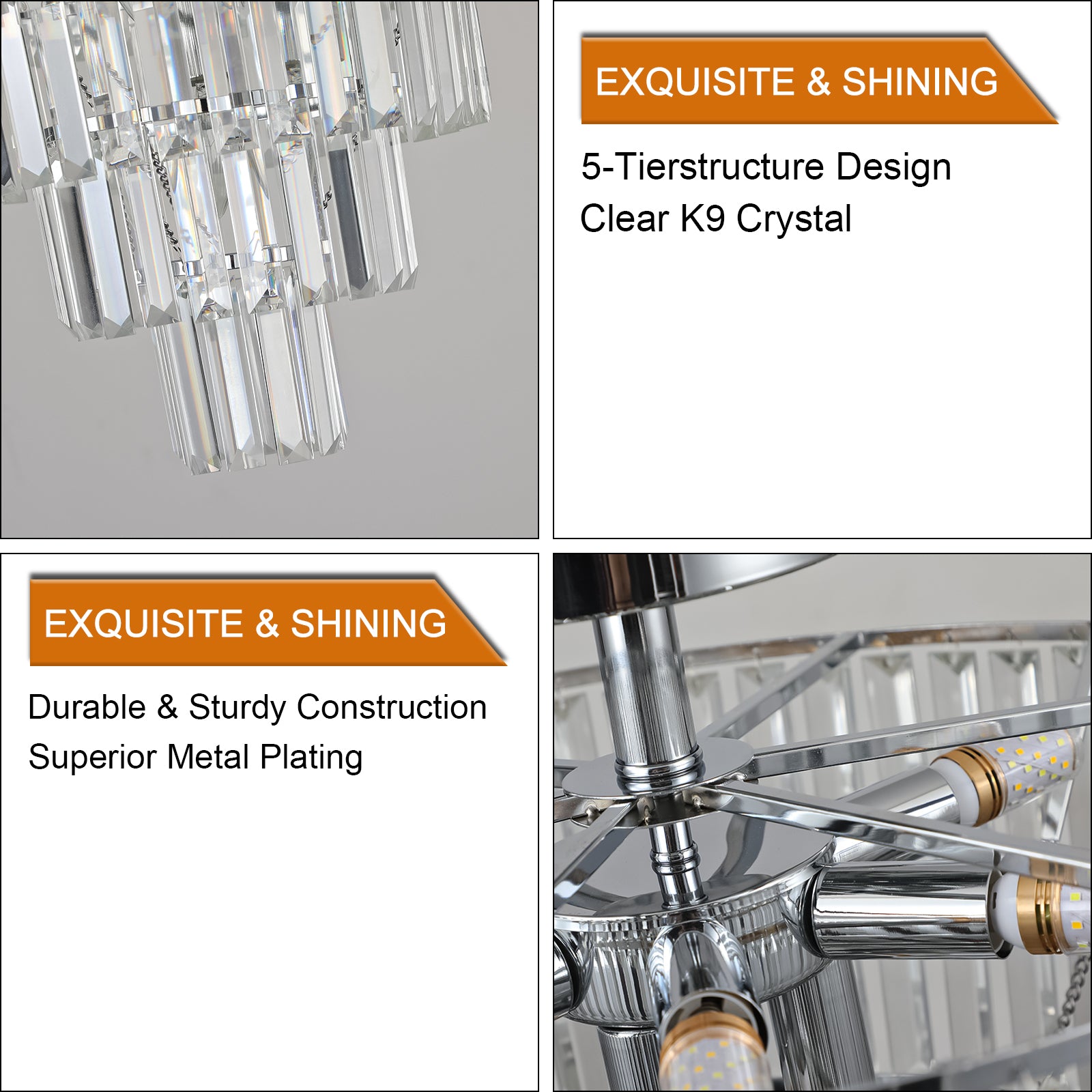 Same As W1340110373 L5010 Large Crystal Chandelier In White Chrome Color, Modern Style Chandelier, Dining Room, Living Room, Bedroom Without Bulb Chrome Luxury Crystal Iron