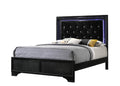 Modern Black Finish Upholstered 1Pc Full Size Led Panel Bed Faux Diamond Tufted Bedroom Furniture Black Solid Wood