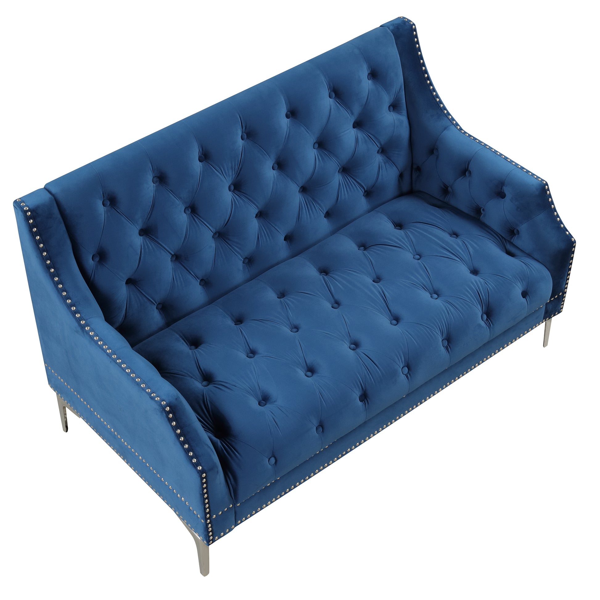 55.5" Modern Sofa Dutch Plush Upholstered Sofa With Metal Legs, Button Tufted Back Blue Blue Foam Polyester