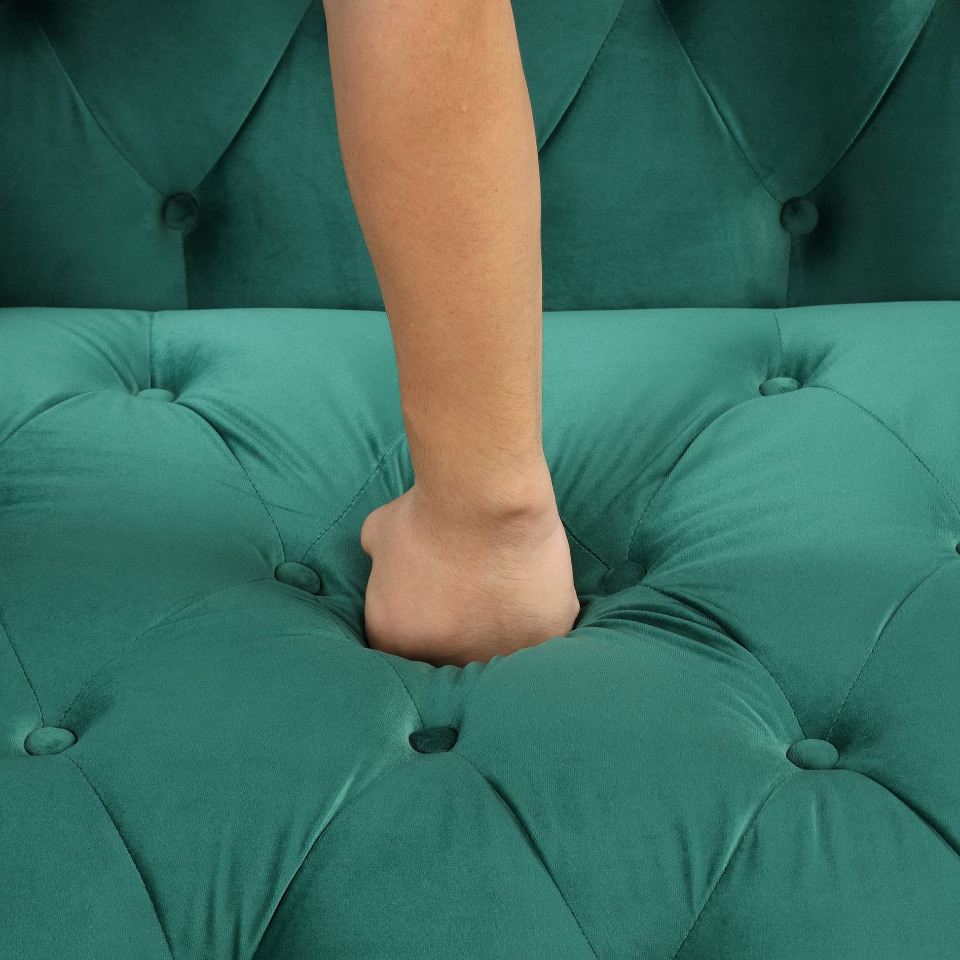 55.5" Modern Sofa Dutch Plush Upholstered Sofa With Metal Legs, Button Tufted Back Green Green Foam Polyester