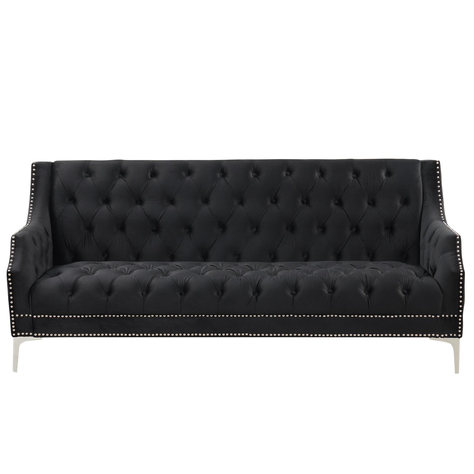 78" Modern Sofa Dutch Plush Upholstered Sofa With Metal Legs, Button Tufted Back Black Black Foam Polyester