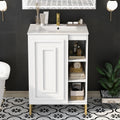 24Inch White Bathroom Vanity Sink Combo For Small Space, Modern Design With Ceramic Basin, Gold Legs And Semi Open Storage Faucet Not Included White Mdf