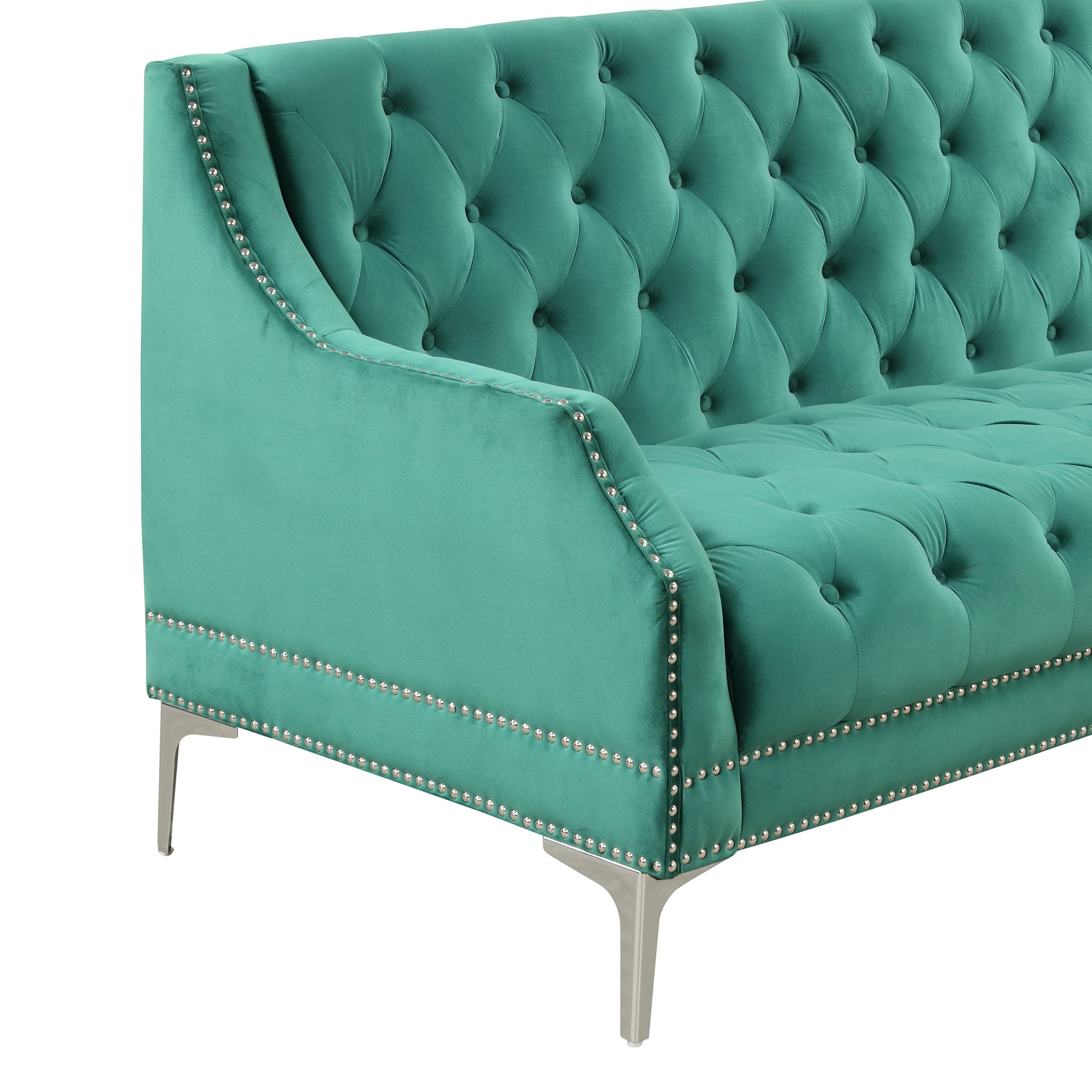 55.5" Modern Sofa Dutch Plush Upholstered Sofa With Metal Legs, Button Tufted Back Green Green Foam Polyester