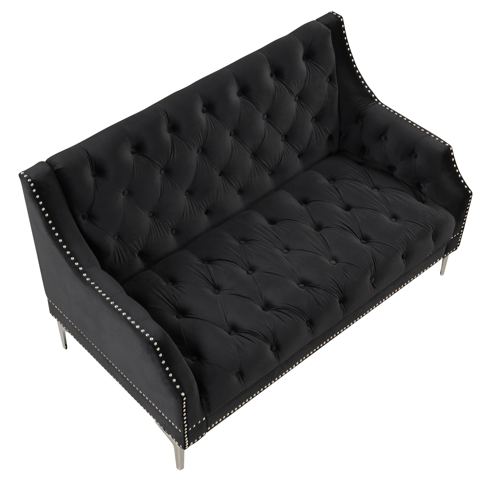 78" Modern Sofa Dutch Plush Upholstered Sofa With Metal Legs, Button Tufted Back Black Black Foam Polyester