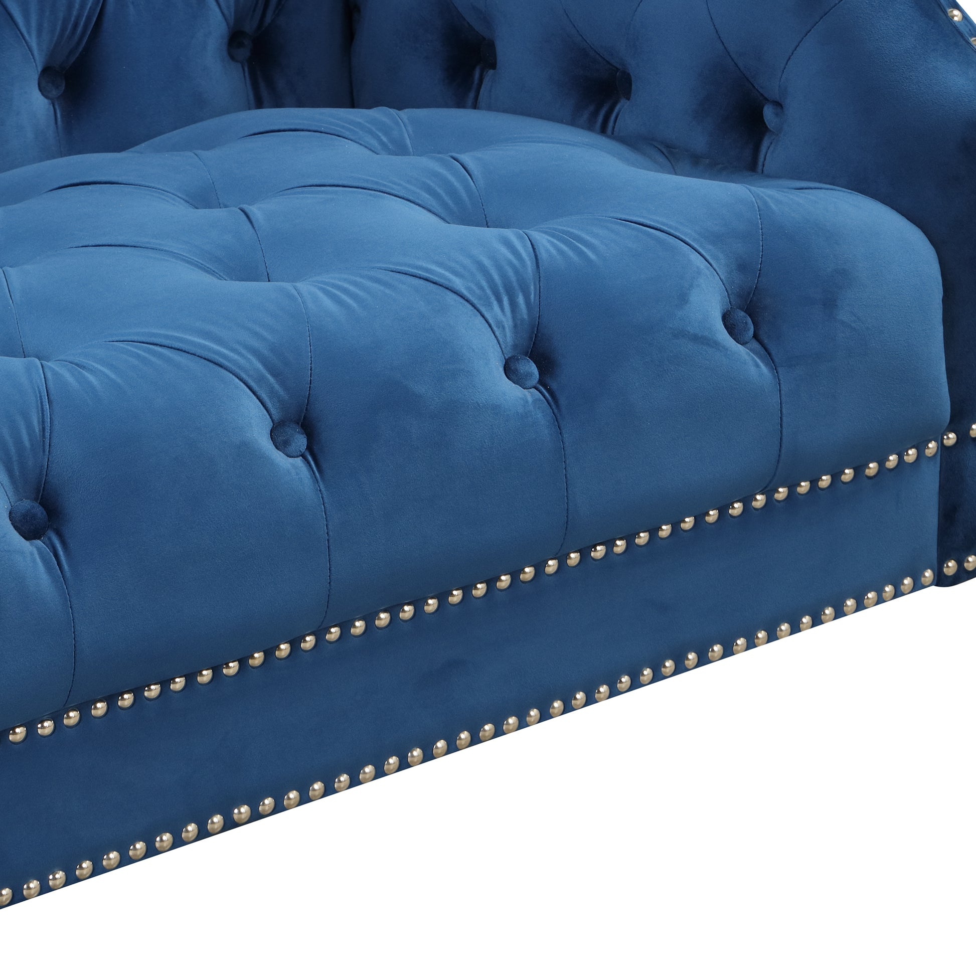 78" Modern Sofa Dutch Plush Upholstered Sofa With Metal Legs, Button Tufted Back Blue Blue Foam Polyester