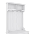 Hall Tree With Storage Shoe Bench For Entryway And Hallway, 4 In 1 Design Coat Racks With 4 Hooks For Living Room, White White Mdf