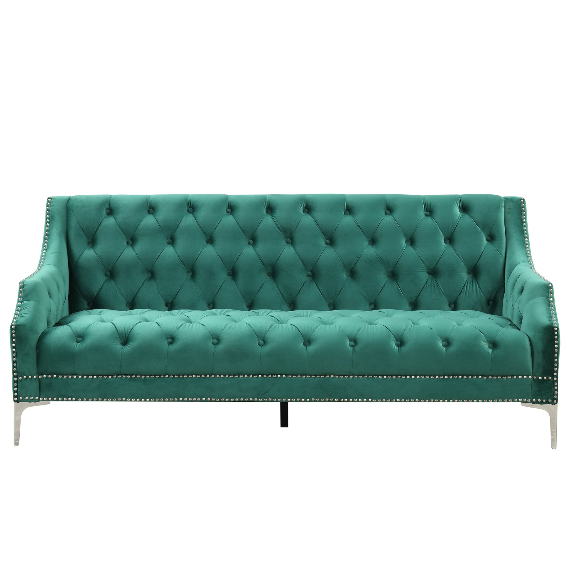 78" Modern Sofa Dutch Plush Upholstered Sofa With Metal Legs, Button Tufted Back Green Green Foam Polyester