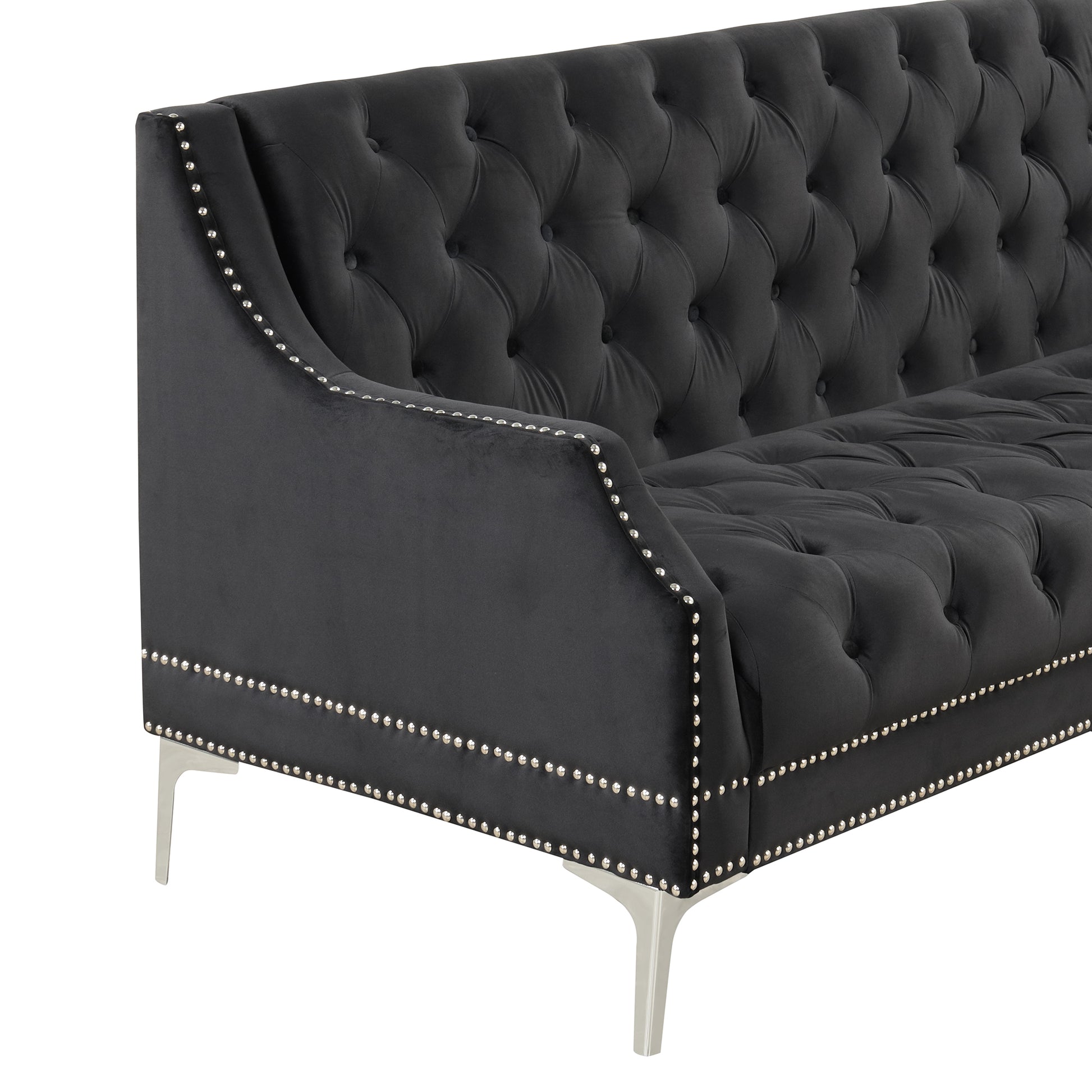 78" Modern Sofa Dutch Plush Upholstered Sofa With Metal Legs, Button Tufted Back Black Black Foam Polyester