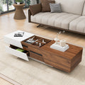 Modern Extendable Sliding Top Coffee Table With Storage In White&Walnut White Walnut Mdf