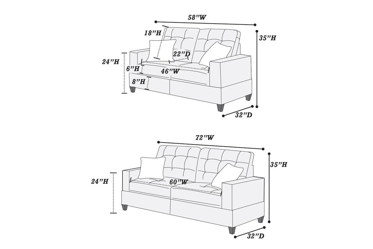 Living Room Furniture 2Pc Sofa Set Light Coffee Polyfiber Tufted Sofa Loveseat W Pillows Cushion Couch Solid Pine Light Coffee Wood Primary Living Space Tufted Back Modern Pine Square Arms Pine 4 Seat