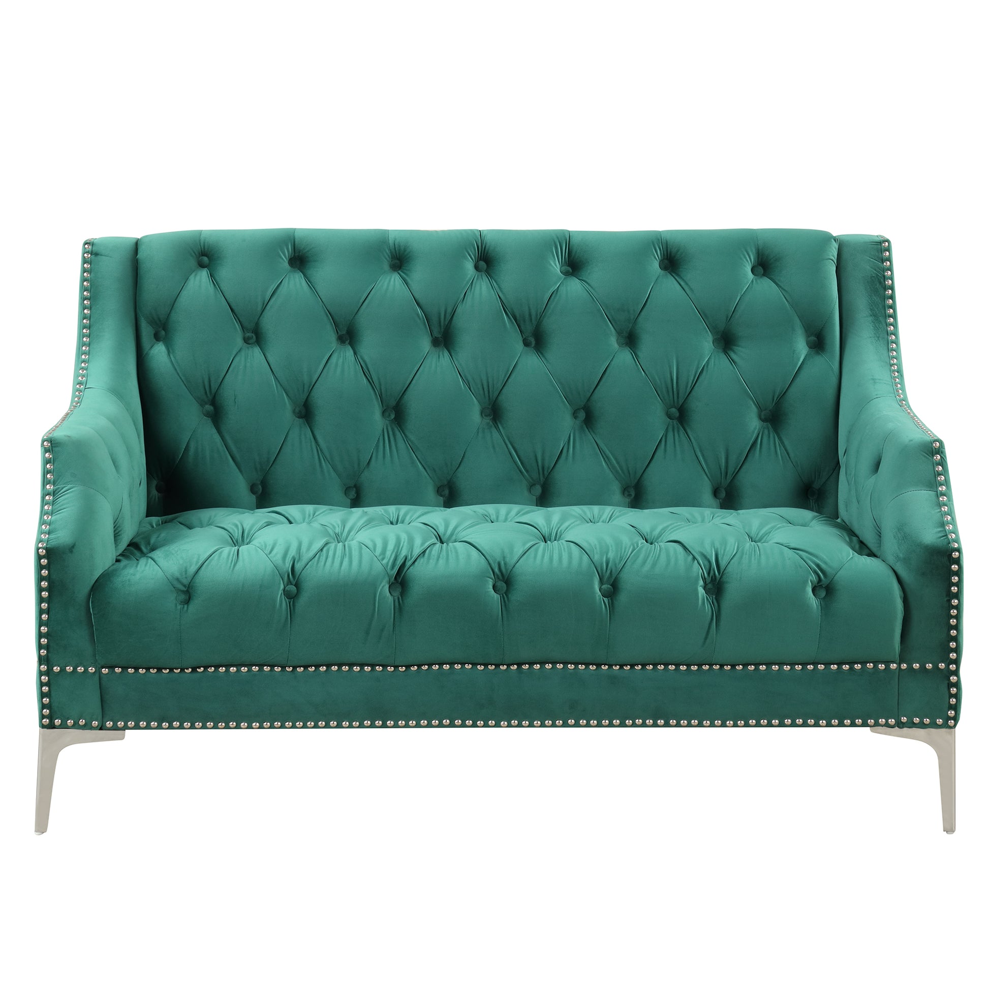55.5" Modern Sofa Dutch Plush Upholstered Sofa With Metal Legs, Button Tufted Back Green Green Foam Polyester