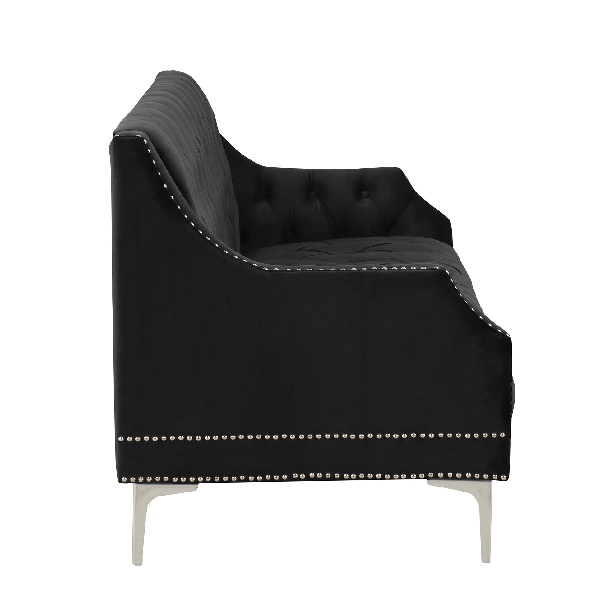 78" Modern Sofa Dutch Plush Upholstered Sofa With Metal Legs, Button Tufted Back Black Black Foam Polyester