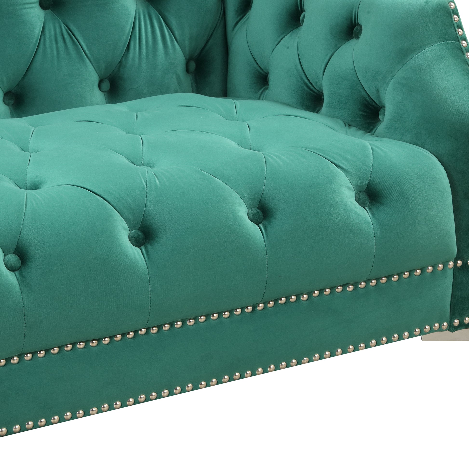 55.5" Modern Sofa Dutch Plush Upholstered Sofa With Metal Legs, Button Tufted Back Green Green Foam Polyester
