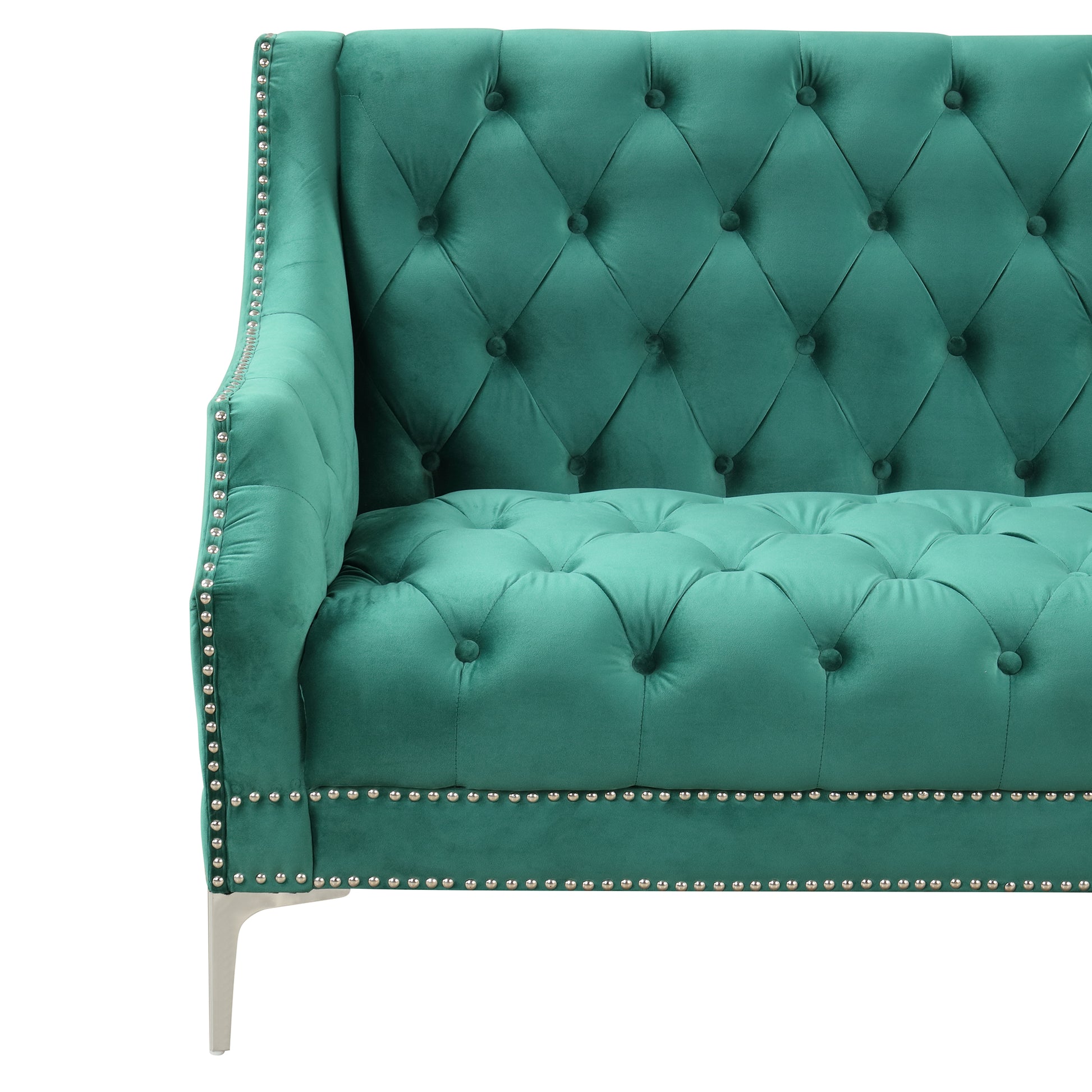 33.5" Modern Sofa Dutch Plush Upholstered Sofa With Metal Legs, Button Tufted Back Green Green Foam Polyester