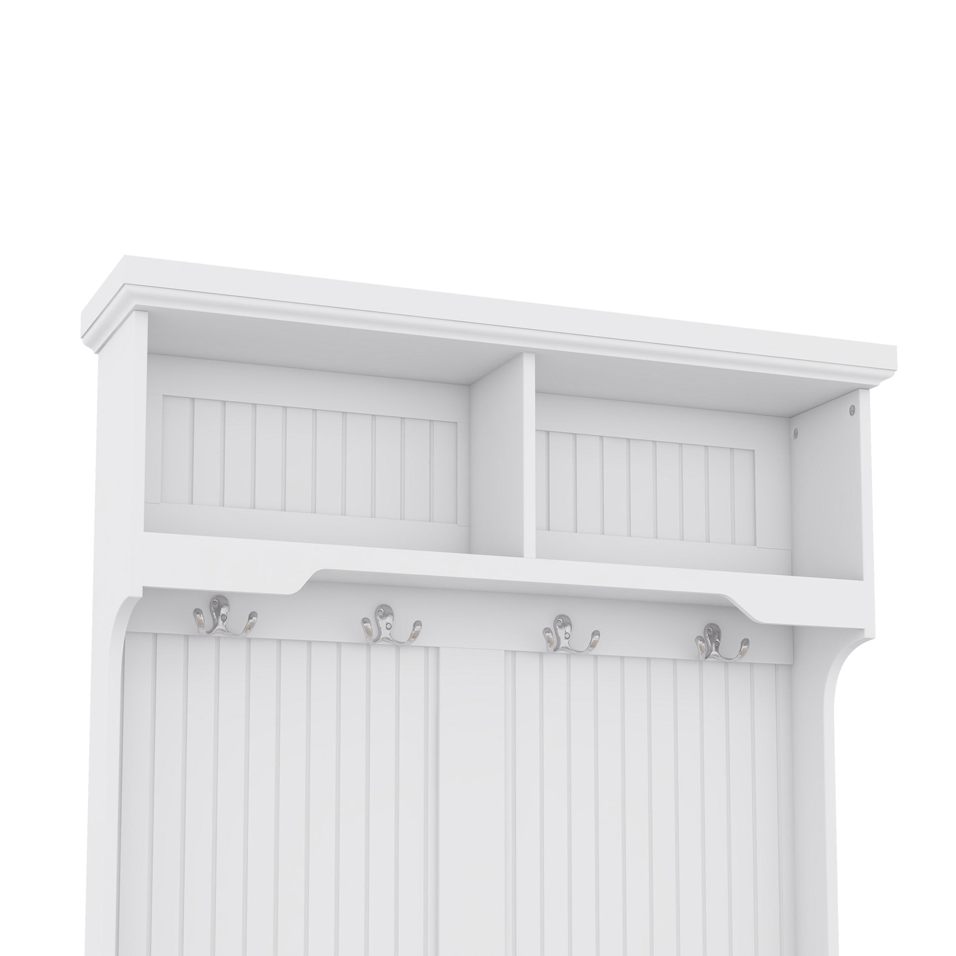 Hall Tree With Storage Shoe Bench For Entryway And Hallway, 4 In 1 Design Coat Racks With 4 Hooks For Living Room, White White Mdf