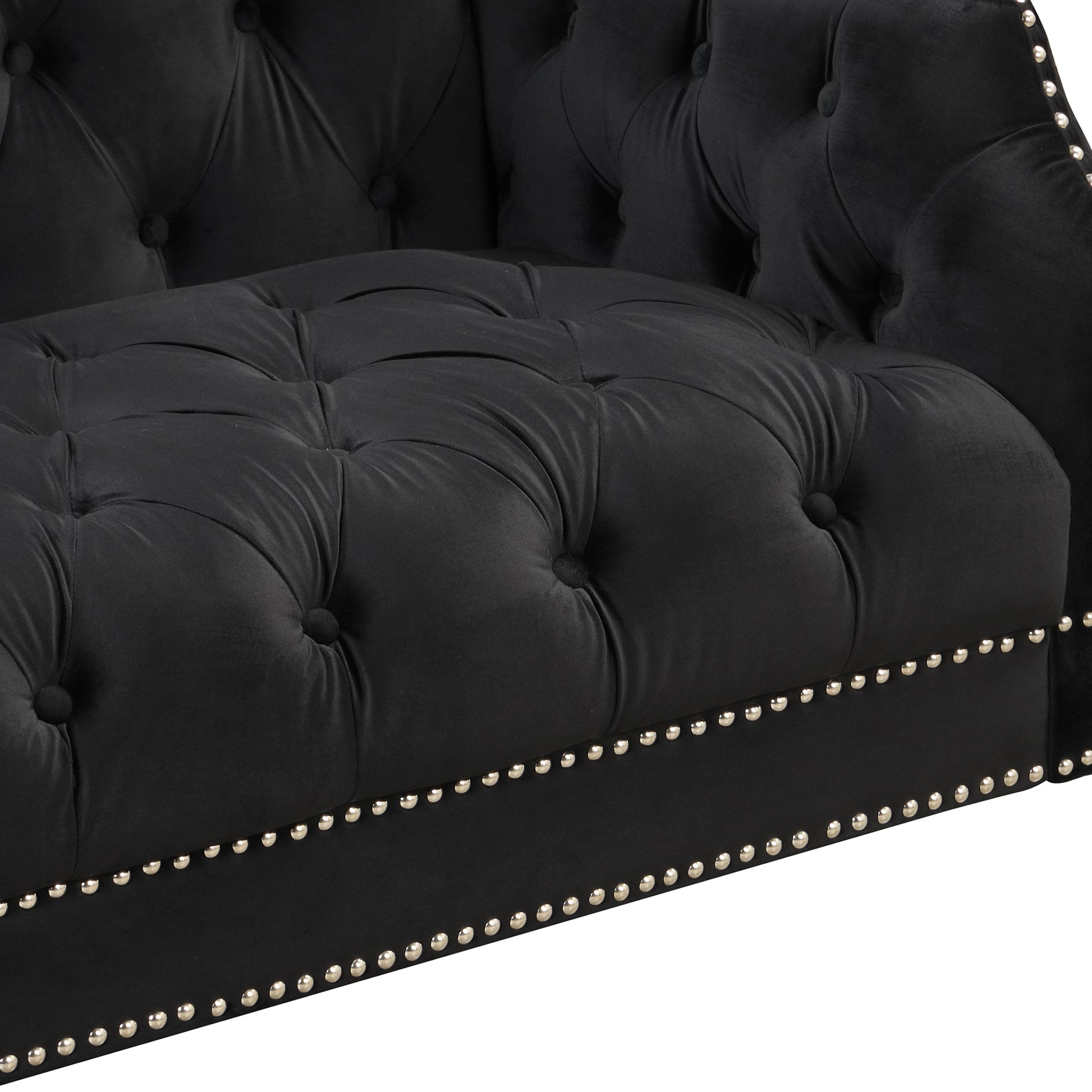 78" Modern Sofa Dutch Plush Upholstered Sofa With Metal Legs, Button Tufted Back Black Black Foam Polyester