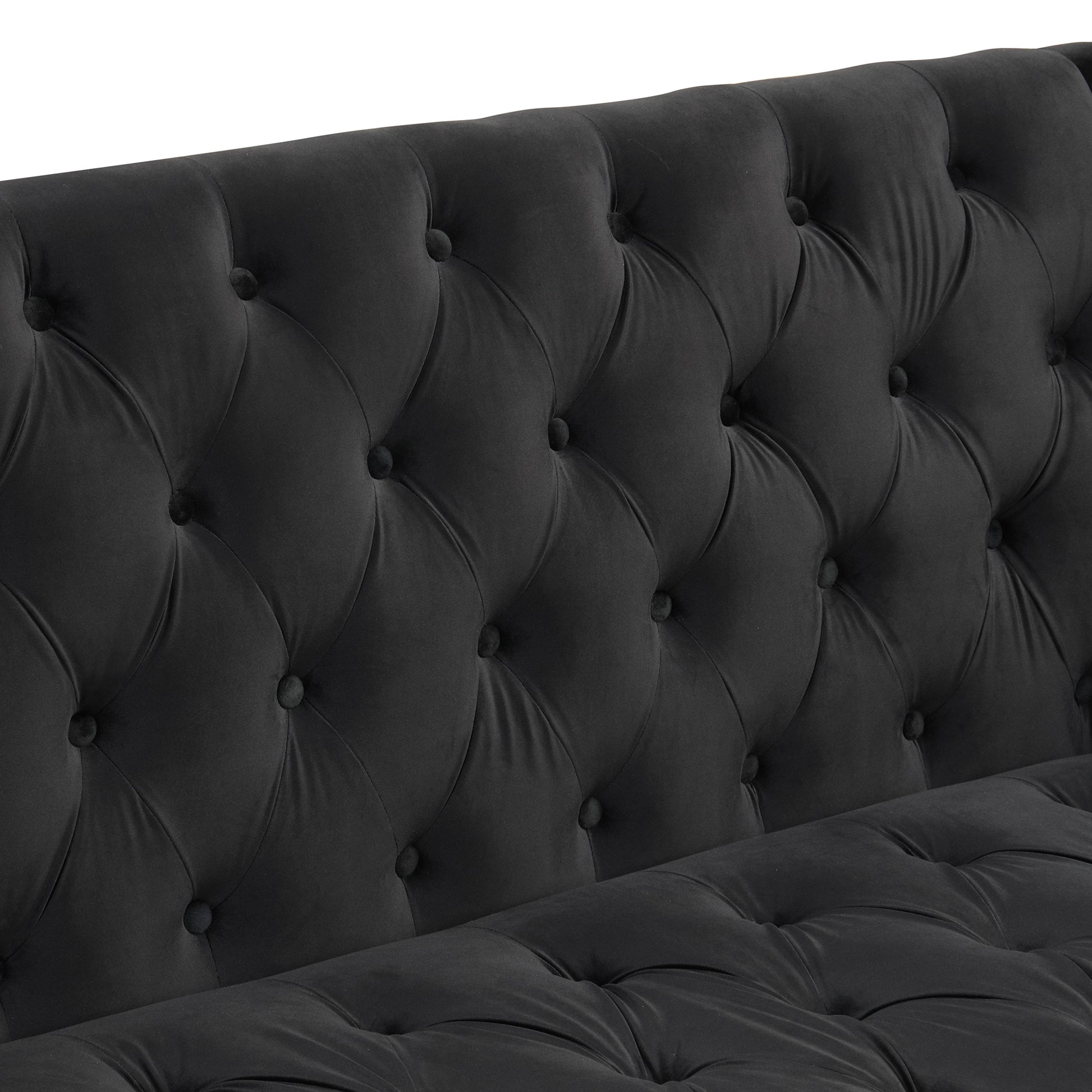 78" Modern Sofa Dutch Plush Upholstered Sofa With Metal Legs, Button Tufted Back Black Black Foam Polyester