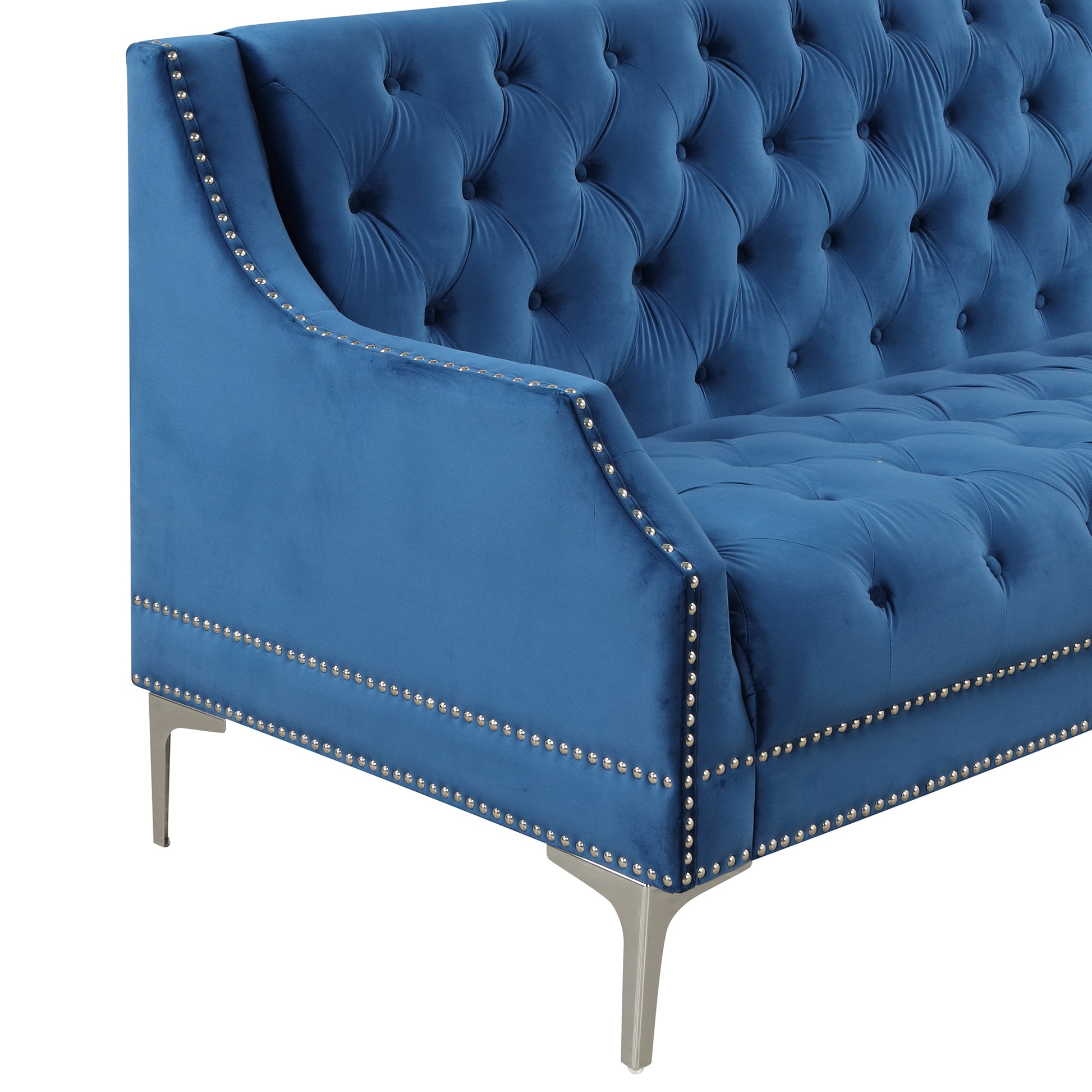 55.5" Modern Sofa Dutch Plush Upholstered Sofa With Metal Legs, Button Tufted Back Blue Blue Foam Polyester