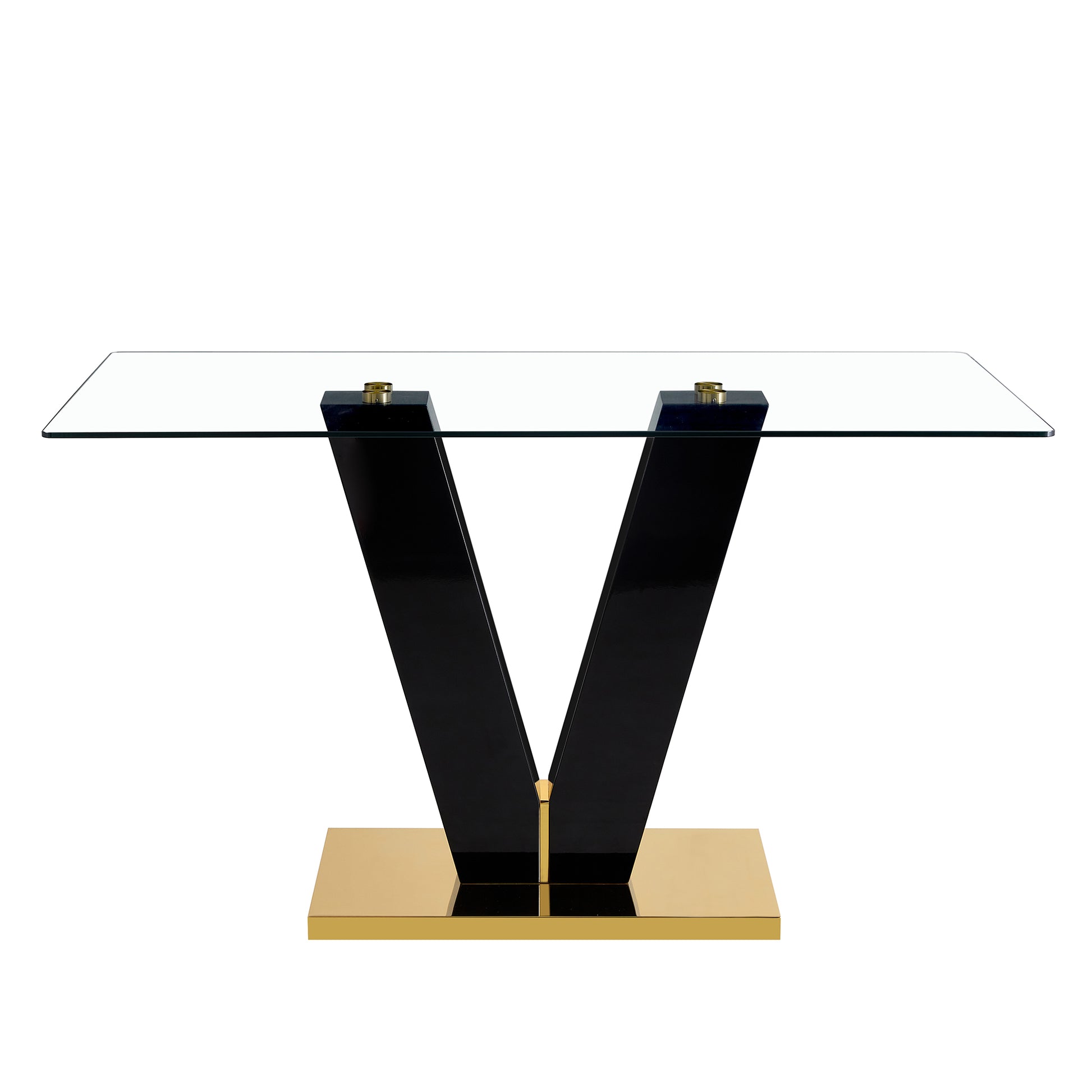 Large Modern Minimalist Rectangular Glass Dining Table For 6 8 With 0.39" Tempered Glass Tabletop And Mdf Slab V Shaped Bracket,For Kitchen Dining Living Meeting Room Banquet Hall F V 16090 Trb Transparent Glass