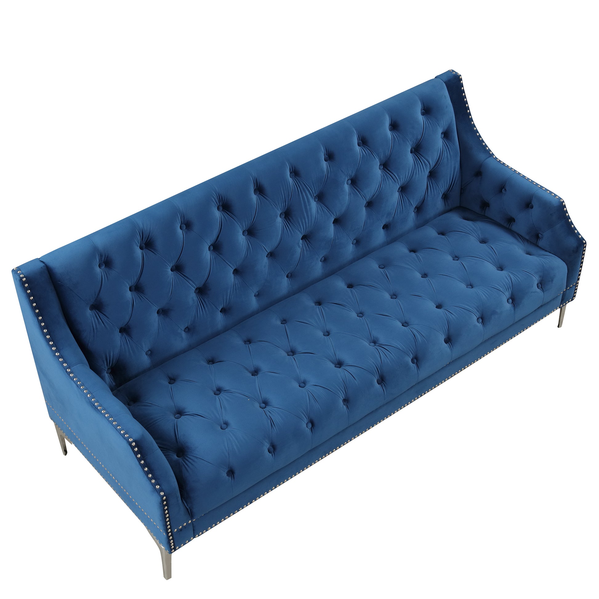 78" Modern Sofa Dutch Plush Upholstered Sofa With Metal Legs, Button Tufted Back Blue Blue Foam Polyester