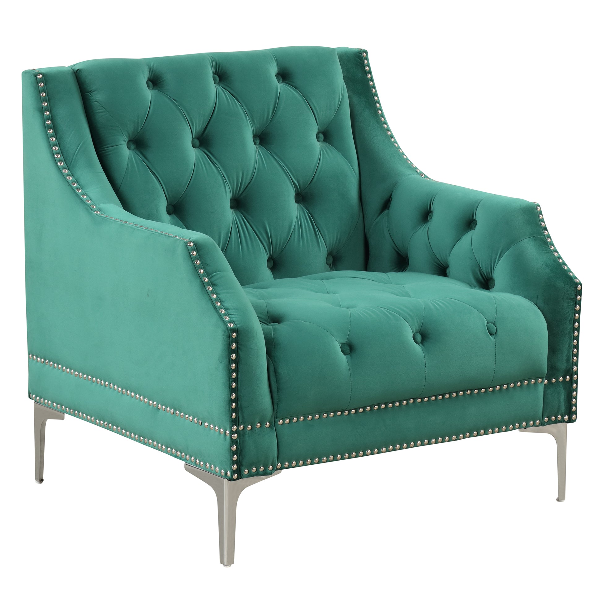 33.5" Modern Sofa Dutch Plush Upholstered Sofa With Metal Legs, Button Tufted Back Green Green Foam Polyester