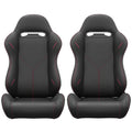 2Pc Universal Bucket Racing Seats Red Stitch Red Pvc Leather Reclinable Carbon Look Leather Back With Adjustor Slider Not Including Seat Bracket 1 Box Of 2 Pieces Black Pvc