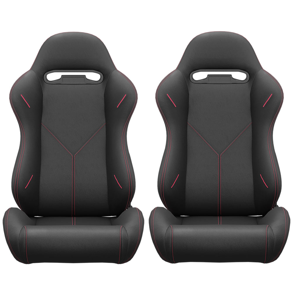 2Pc Universal Bucket Racing Seats Red Stitch Red Pvc Leather Reclinable Carbon Look Leather Back With Adjustor Slider Not Including Seat Bracket 1 Box Of 2 Pieces Black Pvc