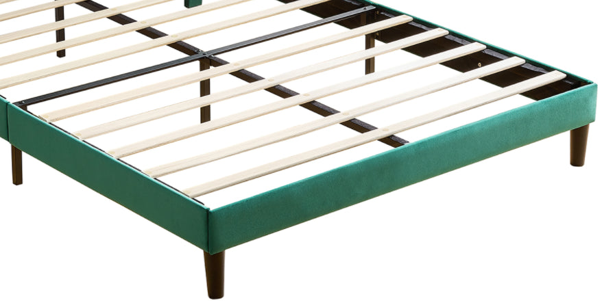 Full Size Frame Platform Bed With Upholstered Headboard And Slat Support, Heavy Duty Mattress Foundation, No Box Spring Required, Easy To Assemble, Green Green Wood