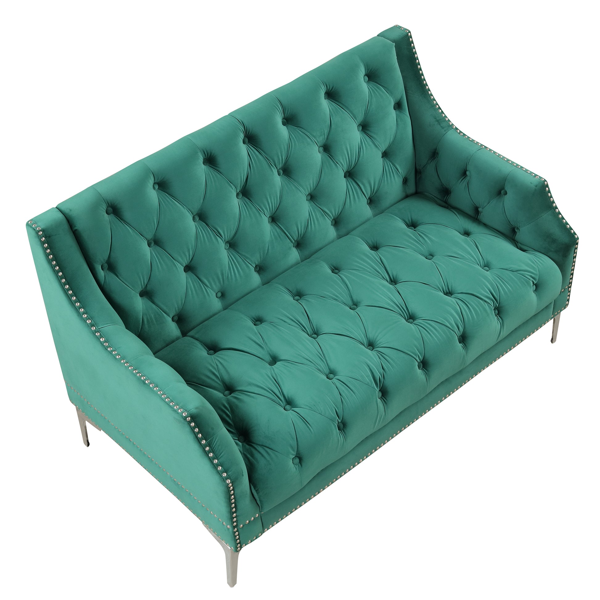 55.5" Modern Sofa Dutch Plush Upholstered Sofa With Metal Legs, Button Tufted Back Green Green Foam Polyester