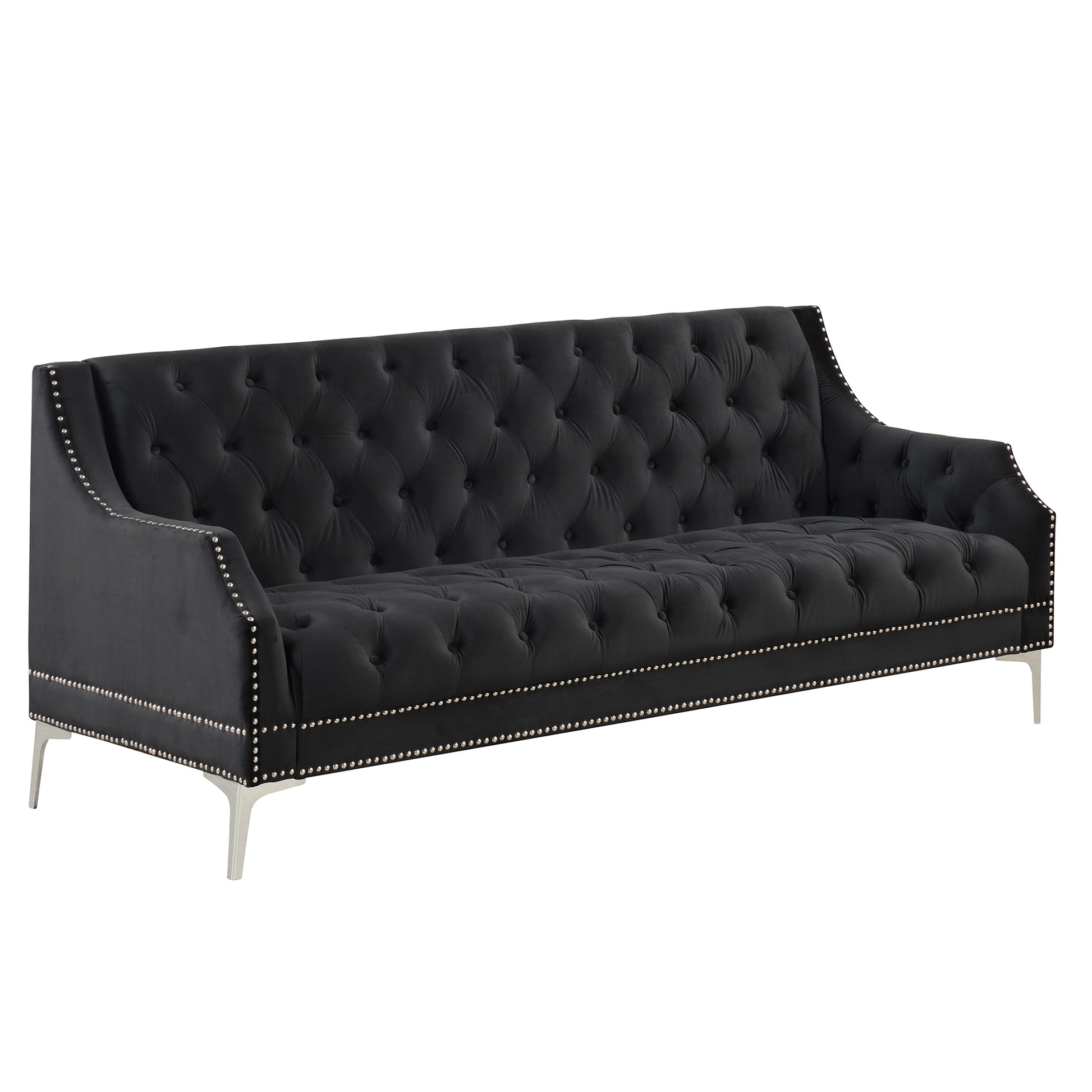 78" Modern Sofa Dutch Plush Upholstered Sofa With Metal Legs, Button Tufted Back Black Black Foam Polyester